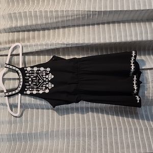 Three Pink Hearts Black Romper with Embroidery